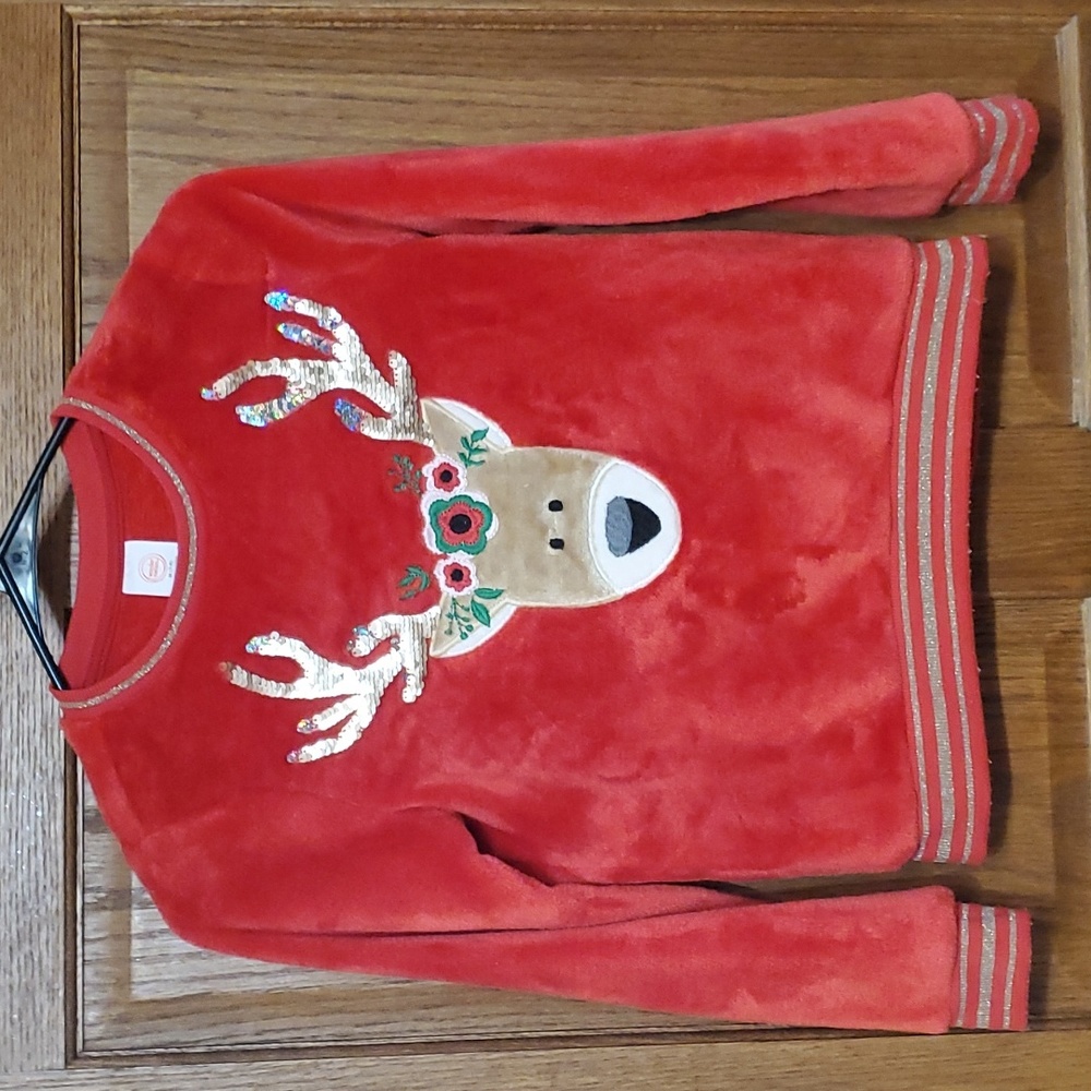 Girls Christmas Red Reindeer Sweatshirt